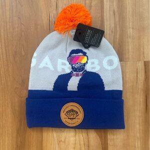 NWT Custom Blue and Gray Sugar Bowl Beanie with Orange Pom Pom